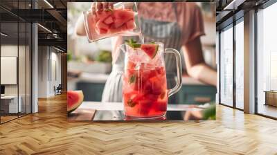 watermelon drink with crushed ice from a pitcher, Generative AI Wall mural