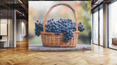 Wicker basket filled with grapes Wall mural