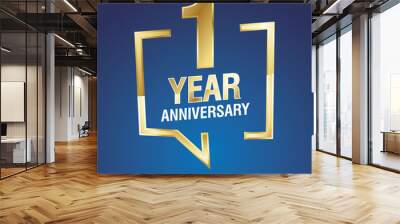 1 Year Anniversary gold white blue logo icon Wall mural