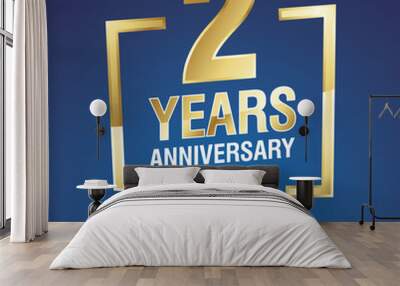 2 years anniversary gold white blue logo icon Wall mural