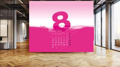 2020 Desk Calendar August planner template juice pink background Wall mural