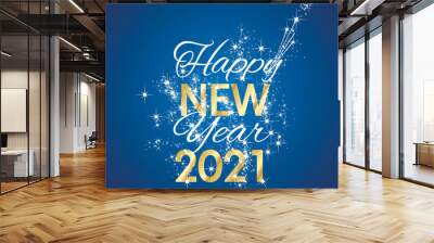 2021 Happy New Year stardust firework gold white blue background vector Wall mural