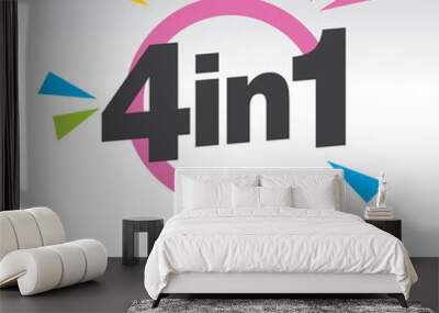 4 in 1 logo design, letters in broken circle with colorful bang of confetti on white background Wall mural