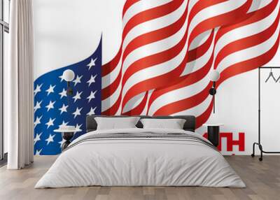 4th of July, Independence Day, new modern abstract wavy USA flag on white isolated background Wall mural