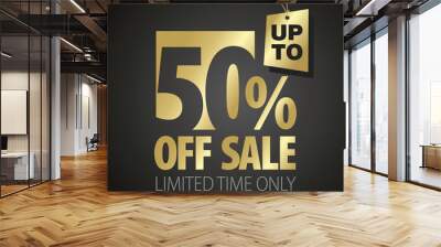 50 percent off sale discount limited time gold black background Wall mural