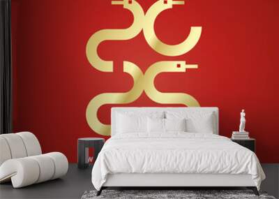 Happy Chinese New Year 2025 ultra modern gold snake design numbers typography red background label icon logo button for 2025 year Wall mural