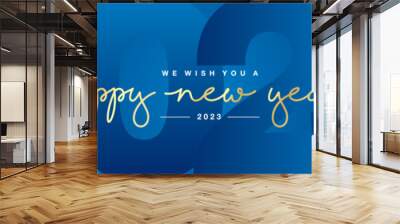 Happy New Year 2023 gold handwritten typography light glitter fireworks and blue 2023 background wallpaper banner Wall mural