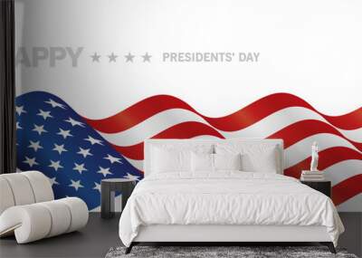 Happy Presidents' Day long wavy abstract flag ribbon banner on white background Wall mural