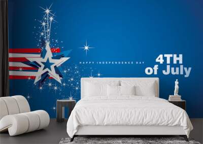 Independence Day USA star abstract flag line design firework blue vector banner Wall mural