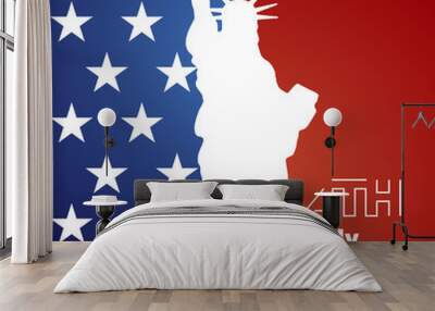 Liberty 4th July stars white logo blue red background Wall mural