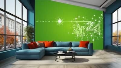 New years eve 2024 compact white triple line design white sparkle firework champagne open new year eve lucky green vector wallpaper greeting card Wall mural