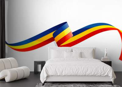 Romanian flag ribbon vector illustration. Romania flag ribbon on abstract isolated on white color background Wall mural