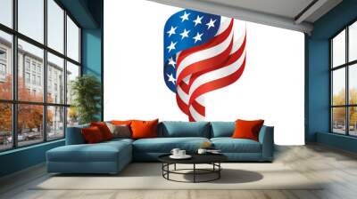 USA abstract 3D wavy flag blue white red modern American ribbon torch flame strip logo icon vector Wall mural