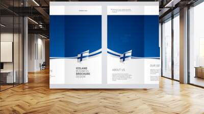 Wavy flag and ribbon of Finland three fold brochure modern design blue abstract background Wall mural