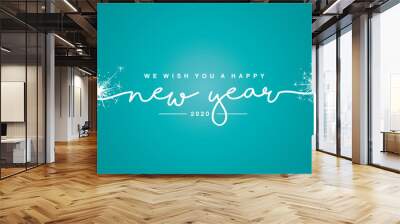 We wish you a Happy New Year 2020 with trendy sea green color greeting card background Wall mural