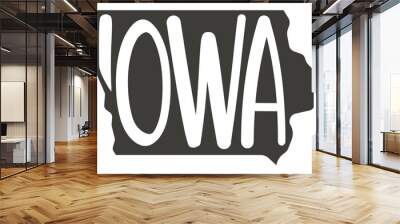 Iowa silhouette state. Iowa map with text script. Vector outline Isolated illustratuon on a white background. Iowa USA map for poster, banner, t-shirt, tee. Wall mural