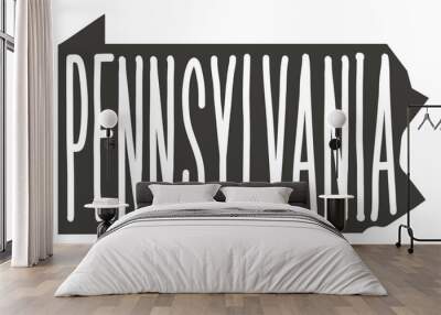 Pennsylvania. Vector silhouette state. Pennsylvania map with text script. Pennsylvania shape state map for poster, banner, t-shirt, tee. Vector outline Isolated illustratuon on a white background. Wall mural