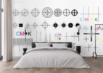 Set of CMYK offset vector registration marks cross polygraphy for print and prepress. Wall mural