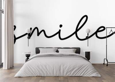 SMILE. Continuous line typography text. Hand drawn lettering cursive script word smile. Vector inscription design smile font logo. Wall mural