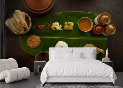 South Indian thali on a banana leaf  Wall mural