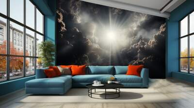 Thunderstorm Sky with Lightning and Gray Clouds, Nature's Electrifying Display Unveiling a Dramatic and Powerful Night Sky for Intense Wallpaper Experiences Wall mural