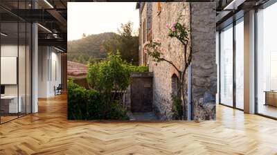 Afternoon sunlight on a rustic stone house Wall mural