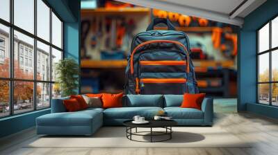 Black and Orange Stylish Backpack Design Wall mural