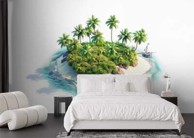 3d isometric view of a tropical island with plam trees and white sand beach Wall mural