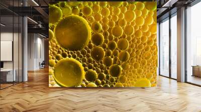 Colorful macro shot of olive oil bubbles in a colored glass of water Wall mural