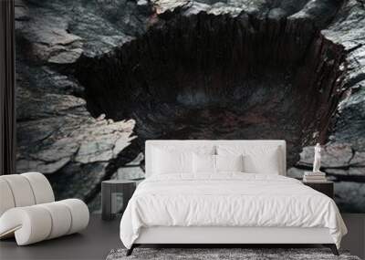 Cracked Earth Texture with Deep Dark Hole Wall mural