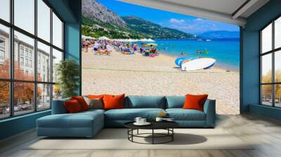 Barbati Beach with crystal clear azure water in beautiful landscape scenery - paradise coastline of Corfu island, Ionian archipelago, Greece. Wall mural