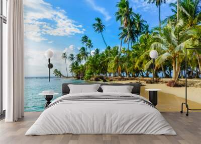 Beautiful lonely beach in caribbean San Blas island, Kuna Yala, Panama. Turquoise tropical Sea, paradise travel destination, Central America Wall mural