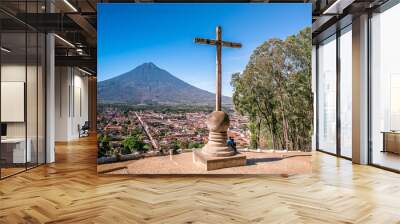 Cerro de la Cruz - Viewpoint from hill to old historic city Antigua and volcano in the mayan highlands in Guatemala Wall mural