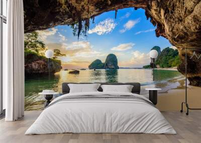 Phra Nang Cave Beach at sunset - Tropical coast scenery of Krabi - Paradise Travel destination in Thailand, Asia Wall mural