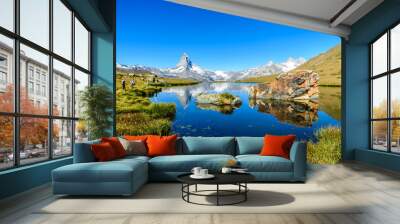 Stellisee - beautiful lake with reflection of Matterhorn - Zermatt, Switzerland Wall mural