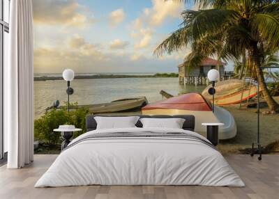 Tobacco Caye - Small tropical island at Barrier Reef with paradise beach, Caribbean Sea, Belize, Central America Wall mural