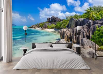 Tropical Paradise of Seychelles- Anse Source d'Argent - Beach on island La Digue Wall mural