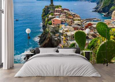 Vernazza - Village of Cinque Terre National Park at Coast of Italy. Beautiful colors at sunset. Province of La Spezia, Liguria, in the north of Italy - Travel destination and attractions in Europe. Wall mural