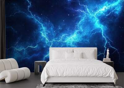 Electric blue lightning, vibrant blue lightning, electric pulse and dark sky Wall mural