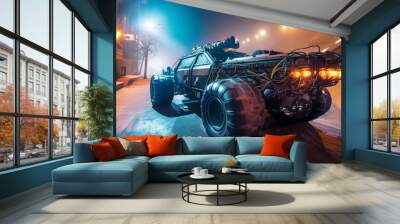 Futuristic cyber heavy duty offroad car with giant wheels Wall mural