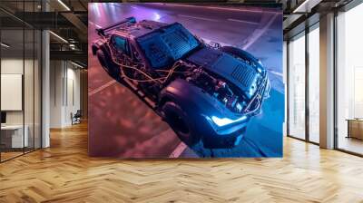 Futuristic hardcore cyber heavy duty car Wall mural