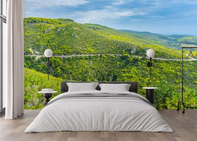 Greece, Zakynthos, Curved mountain road through green paradise like mountains and valleys Wall mural