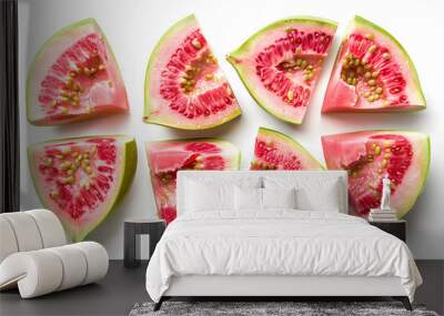 Guava fruit slices on a white background Wall mural