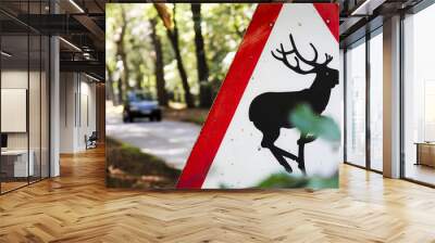 deer warning road sign countryside Wall mural