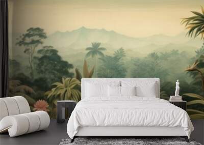 Lush jungle landscape in watercolor style. Wall mural