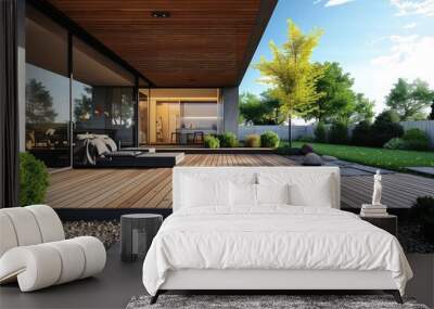 Luxurious house with a wooden terrace.  Wall mural