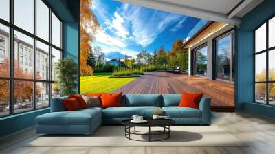 Luxurious house with a wooden terrace.  Wall mural