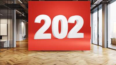 Number 202 in white on red background, isolated number 3d render Wall mural