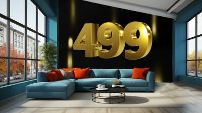 Number 499 in gold on black and gold background, isolated number 3d render Wall mural