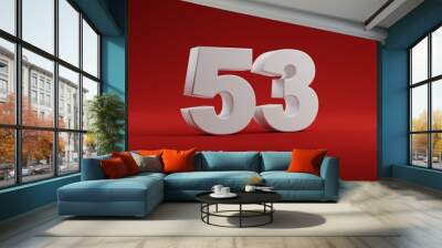 Number 53 in white on Red background, 3D illustration Wall mural